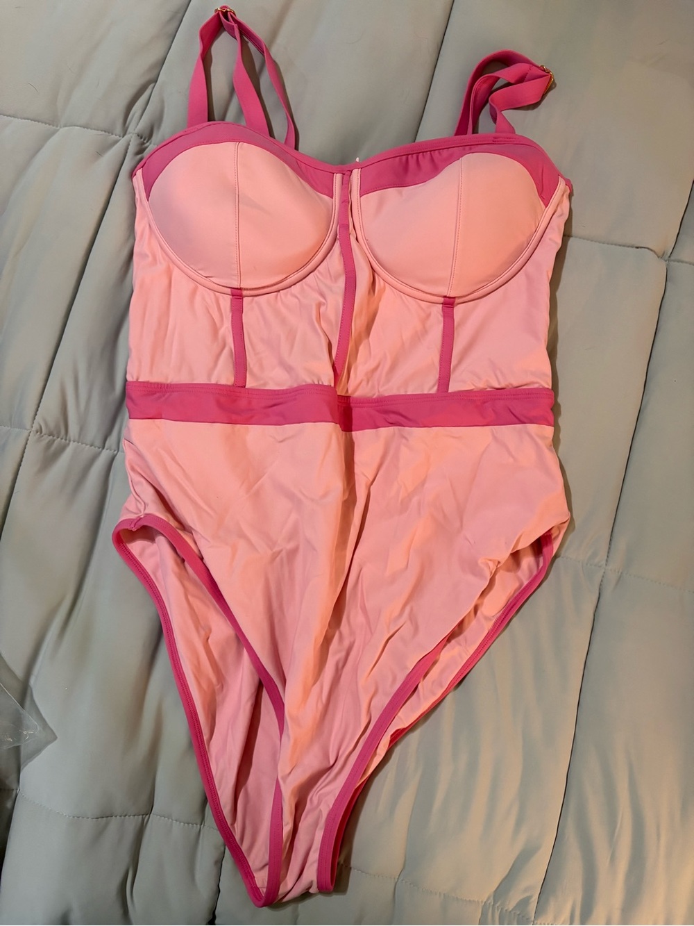 Pink Two-Tone Bustier One-Piece Swimsuit
